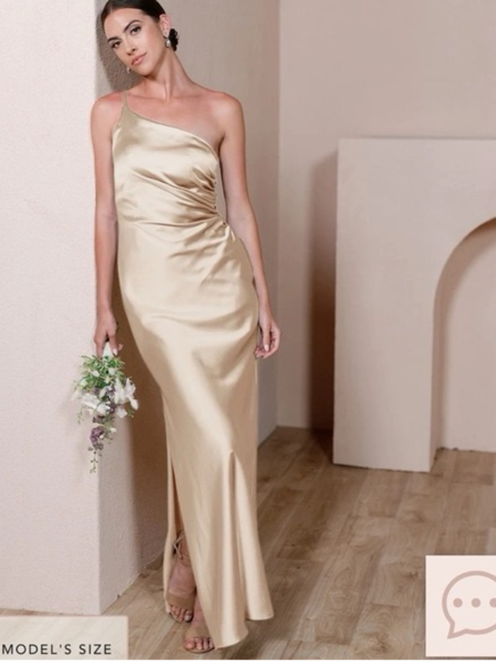Revelry Jade Satin Dress - Gold Champagne Size 8